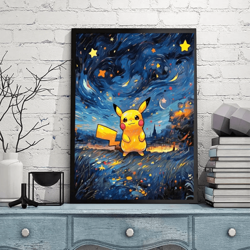 Pokemon Poster Van Gogh Style Starry Sky Canvas Pikcahu Poster