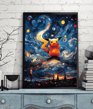 Pokemon Poster Van Gogh Style Starry Sky Canvas Pikcahu Poster