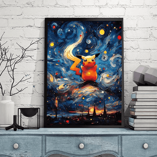 Pokemon Poster Van Gogh Style Starry Sky Canvas Pikcahu Poster