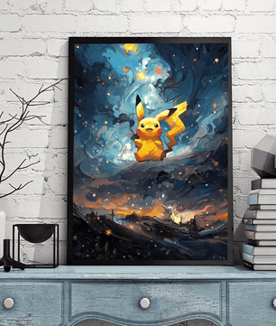 Pokemon Poster Van Gogh Style Starry Sky Canvas Pikcahu Poster