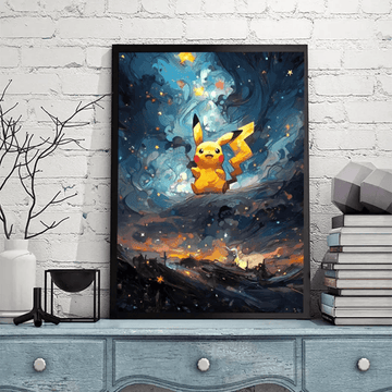 Pokemon Poster Van Gogh Style Starry Sky Canvas Pikcahu Poster