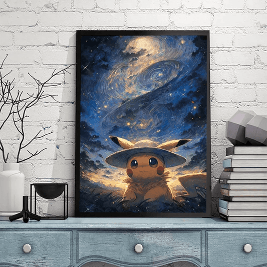 Pokemon Poster Van Gogh Style Starry Sky Canvas Pikcahu Poster