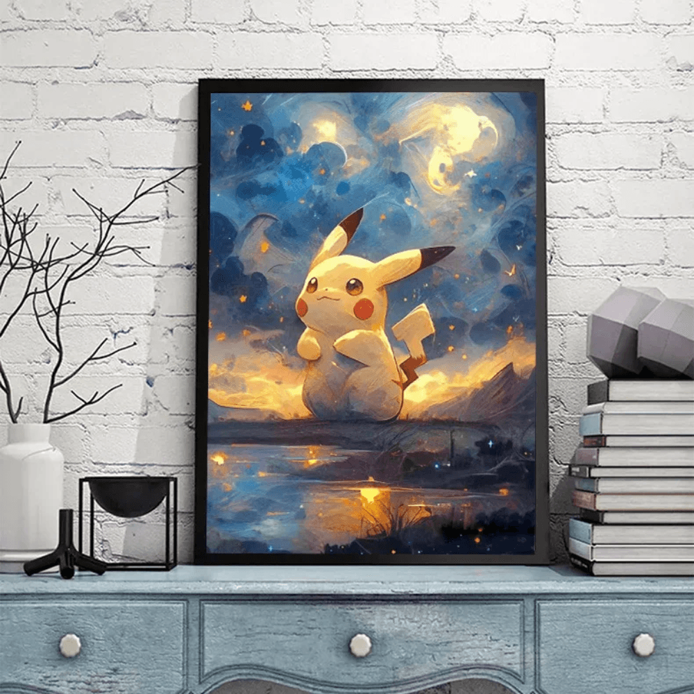 Pokemon Poster Van Gogh Style Starry Sky Canvas Pikcahu Poster