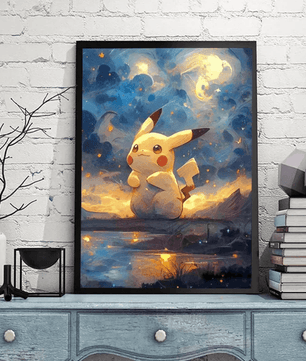 Pokemon Poster Van Gogh Style Starry Sky Canvas Pikcahu Poster