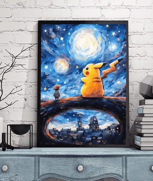 Pokemon Poster Van Gogh Style Starry Sky Canvas Pikcahu Poster