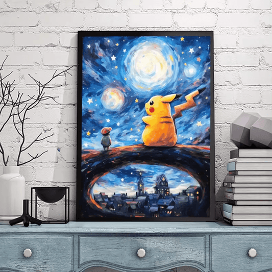 Pokemon Poster Van Gogh Style Starry Sky Canvas Pikcahu Poster