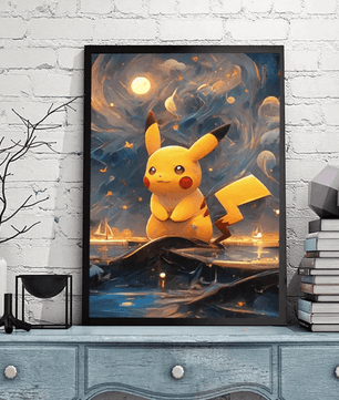 Pokemon Poster Van Gogh Style Starry Sky Canvas Pikcahu Poster