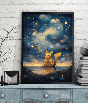 Pokemon Poster Van Gogh Style Starry Sky Canvas Pikcahu Poster