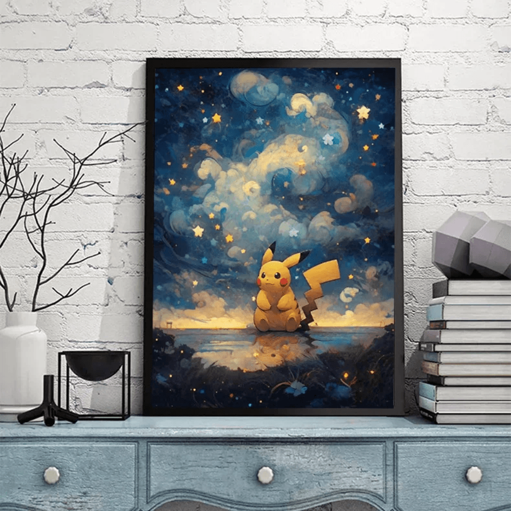 Pokemon Poster Van Gogh Style Starry Sky Canvas Pikcahu Poster