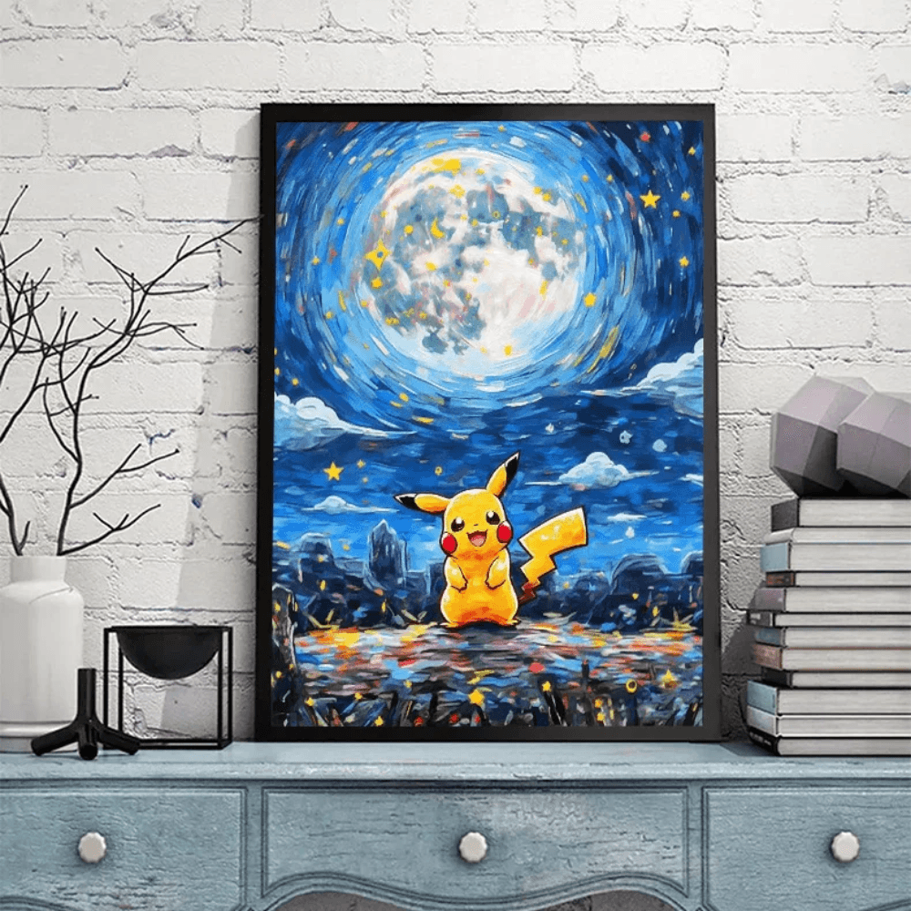 Pokemon Poster Van Gogh Style Starry Sky Canvas Pikcahu Poster