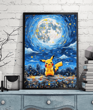 Pokemon Poster Van Gogh Style Starry Sky Canvas Pikcahu Poster
