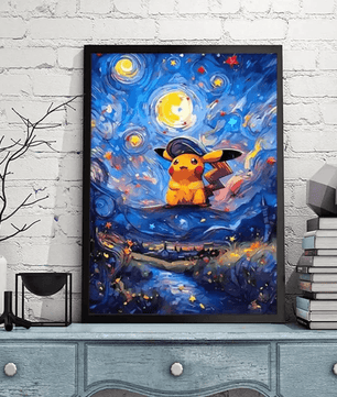 Pokemon Poster Van Gogh Style Starry Sky Canvas Pikcahu Poster