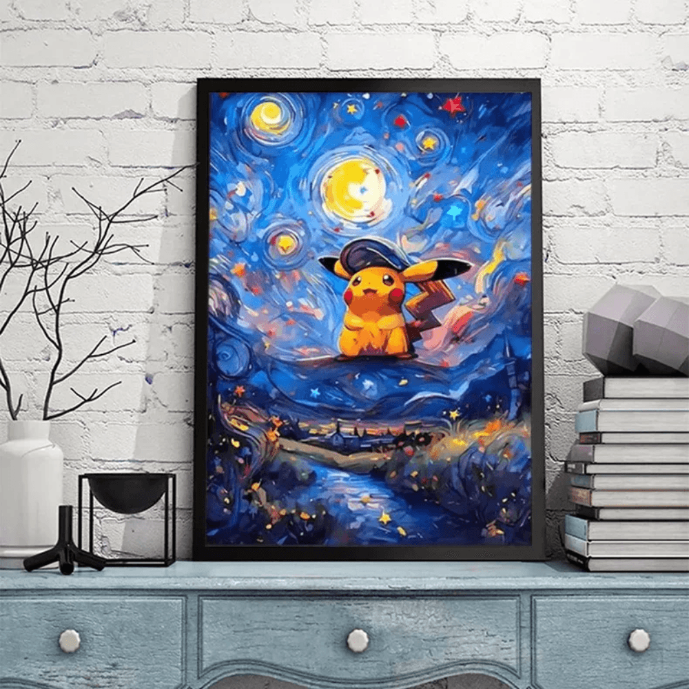 Pokemon Poster Van Gogh Style Starry Sky Canvas Pikcahu Poster