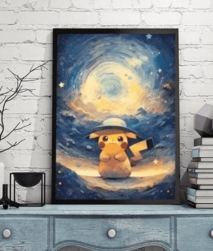 Pokemon Poster Van Gogh Style Starry Sky Canvas Pikcahu Poster