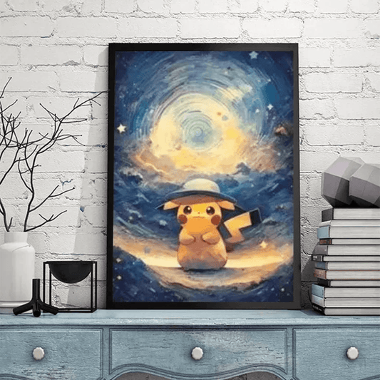 Pokemon Poster Van Gogh Style Starry Sky Canvas Pikcahu Poster