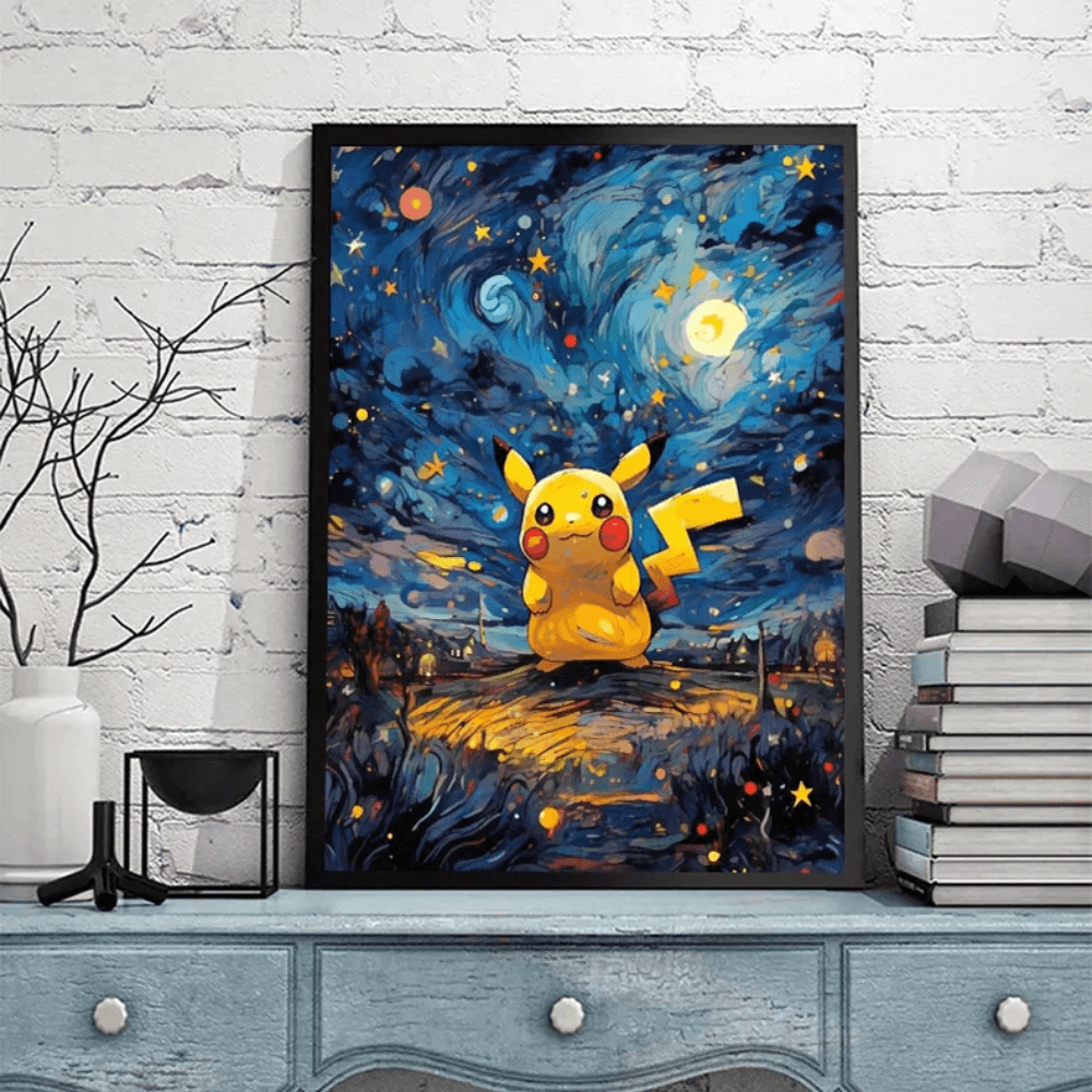 Pokemon Poster Van Gogh Style Starry Sky Canvas Pikcahu Poster