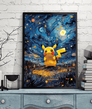 Pokemon Poster Van Gogh Style Starry Sky Canvas Pikcahu Poster