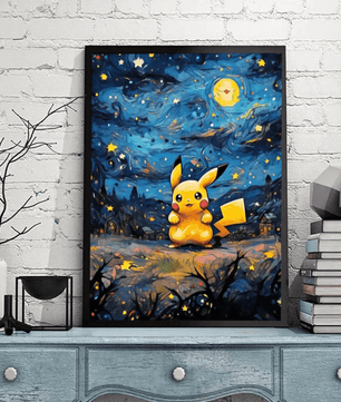 Pokemon Poster Van Gogh Style Starry Sky Canvas Pikcahu Poster