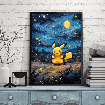 Pokemon Poster Van Gogh Style Starry Sky Canvas Pikcahu Poster