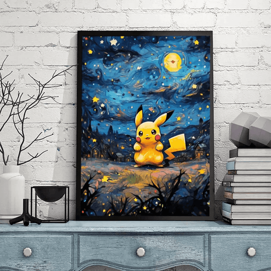 Pokemon Poster Van Gogh Style Starry Sky Canvas Pikcahu Poster