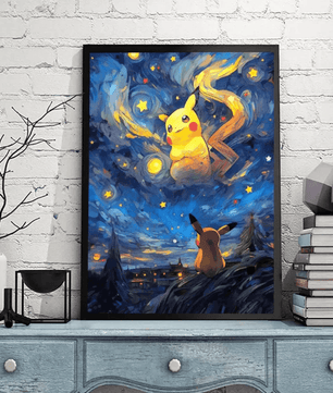 Pokemon Poster Van Gogh Style Starry Sky Canvas Pikcahu Poster