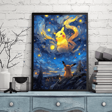 Pokemon Poster Van Gogh Style Starry Sky Canvas Pikcahu Poster