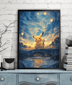 Pokemon Poster Van Gogh Style Starry Sky Canvas Pikcahu Poster