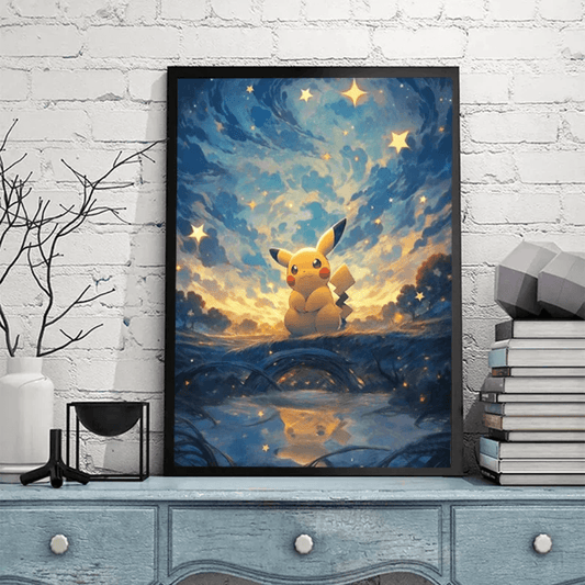 Pokemon Poster Van Gogh Style Starry Sky Canvas Pikcahu Poster