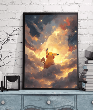 Pokemon Poster Van Gogh Style Starry Sky Canvas Pikcahu Poster