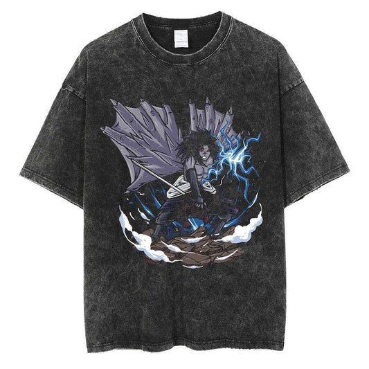 Naruto Shirt Cursed Mark Sasuke Oversized Cotton Anime Shirt